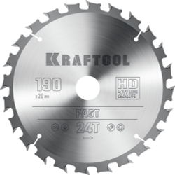 KRAFTOOL Fast, 190 х 20 мм, 24Т, пильный диск по дереву (36950-190-20)