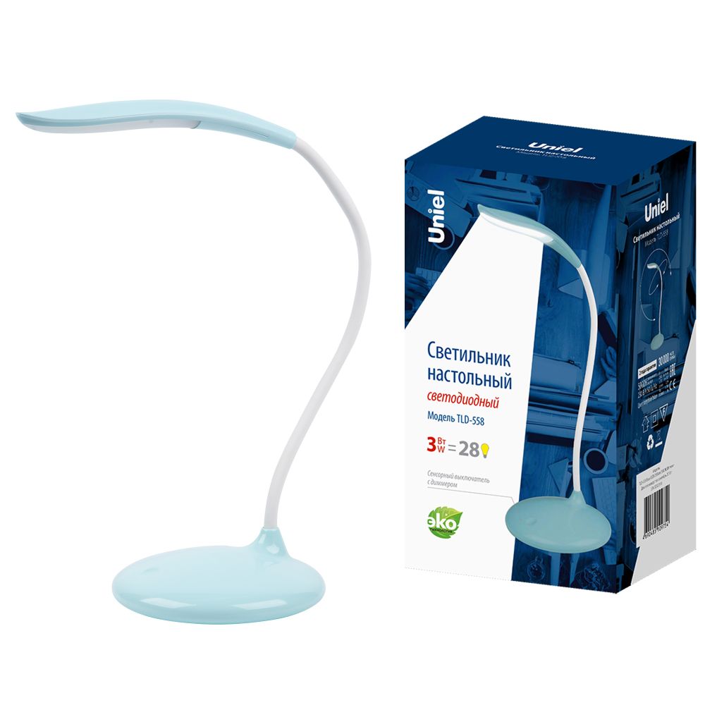 TLD-558 Blue-LED-280Lm-5000K-Dimmer Светильник настольный. 3W. Сенсорный выключатель. Голубой. ТМ Uniel