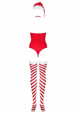 Очаровательное боди Kissmas в новогоднем стиле (Размер: L-XL) (Цвет: красный с белым)