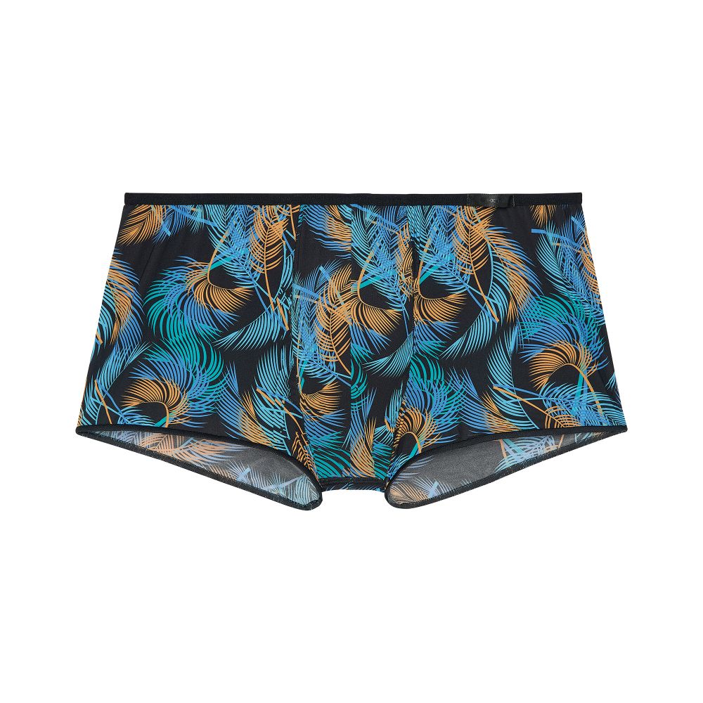 Мужские трусы хипсы черные с синим с принтом HOM CHICO Trunk 402718_40P0BI