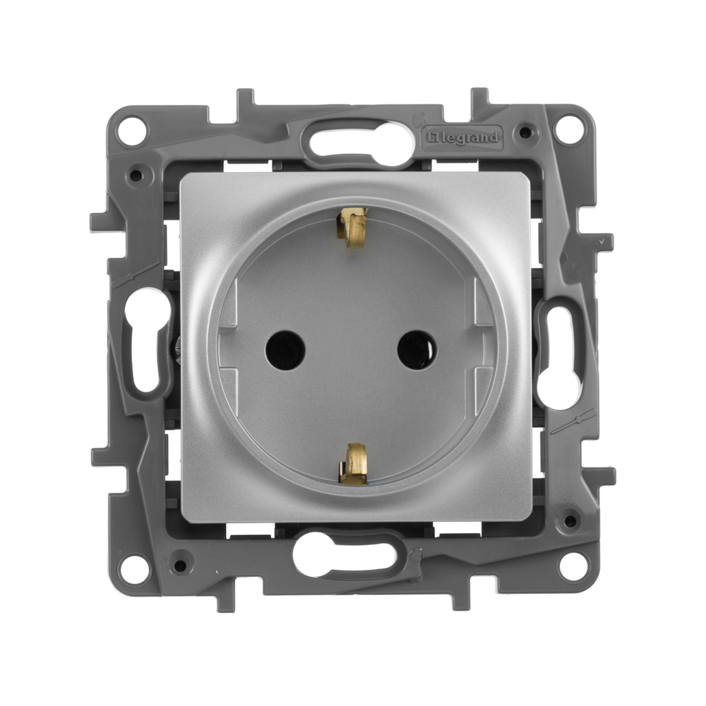 Розетка с заземлением без шторок 16А 250В алюминий ETIKA Legrand