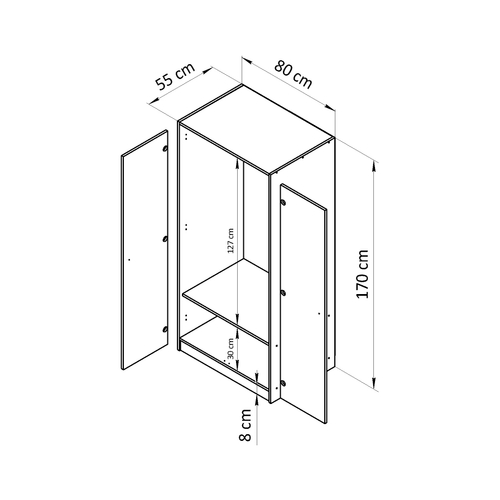 Шкаф для одежды, 80х55х170, Марм, со штангой и полкой, графит, Dipriz