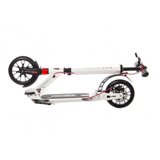 Складной двухколёсный самокат Micar Storm Pro 200 мм с двумя амортизаторами и ручным дисковым тормозом, белый