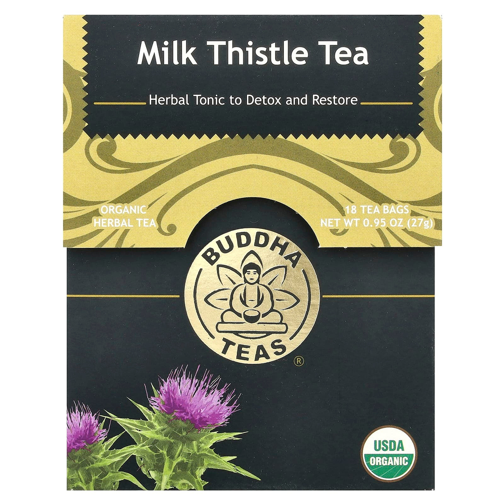 Buddha Teas, органический травяной чай, расторопша, без кофеина, 18 чайных пакетиков, 27 г (0,95 унции)