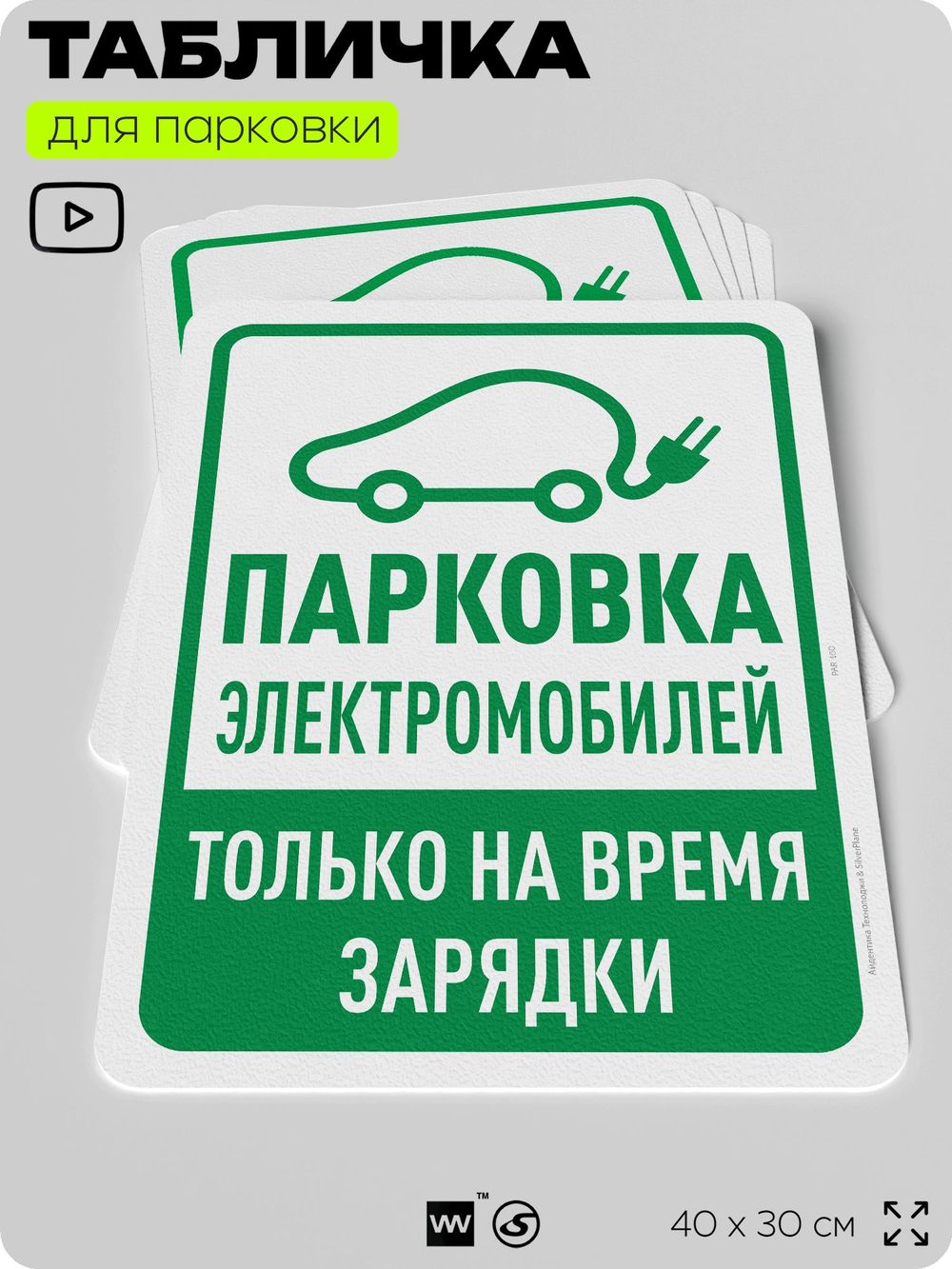 Табличка для парковки "Парковка электромобилей", для дома, офиса, организаций, 40х30 см, Silver Plane x Айдентика Технолоджи