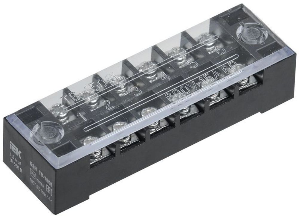 Блок зажимов БЗН ТВ-1506 1.5кв.мм 15А 6 пар IEK YZN41-06-001-K02 Блок зажимов БЗН ТВ-1506 1.5кв.мм 15А 6 пар IEK YZN41-06-001-K02