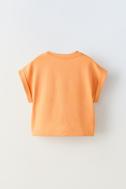 ZARA ФУТБОЛКА С ОТВОРОТАМИ НА РУКАВАХ, МЕДНЫЙ