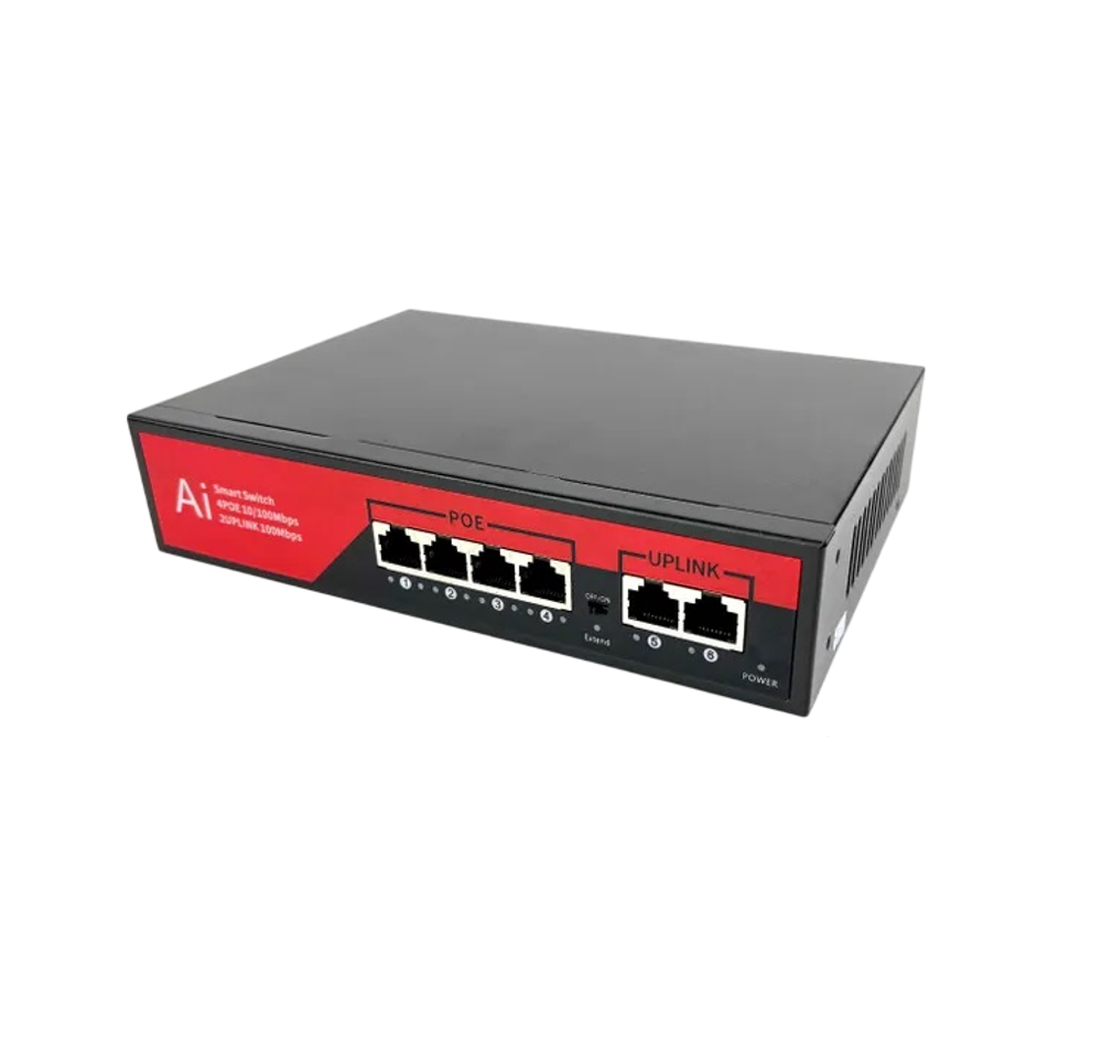 Коммутатор-свитч BZ-SW-UF-4P2T, 4 порта RJ45 100Мбит/с, 2 Uplink порта 100Мбит/с, PoE