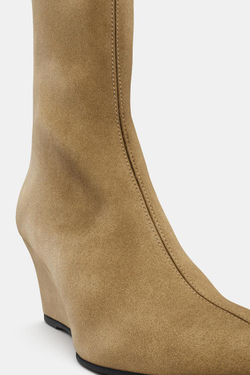 ZARA ЗАМШЕВЫЕ БОТИЛЬОНЫ НА ТАНКЕТКЕ, СЕРО-КОРИЧНЕВЫЙ