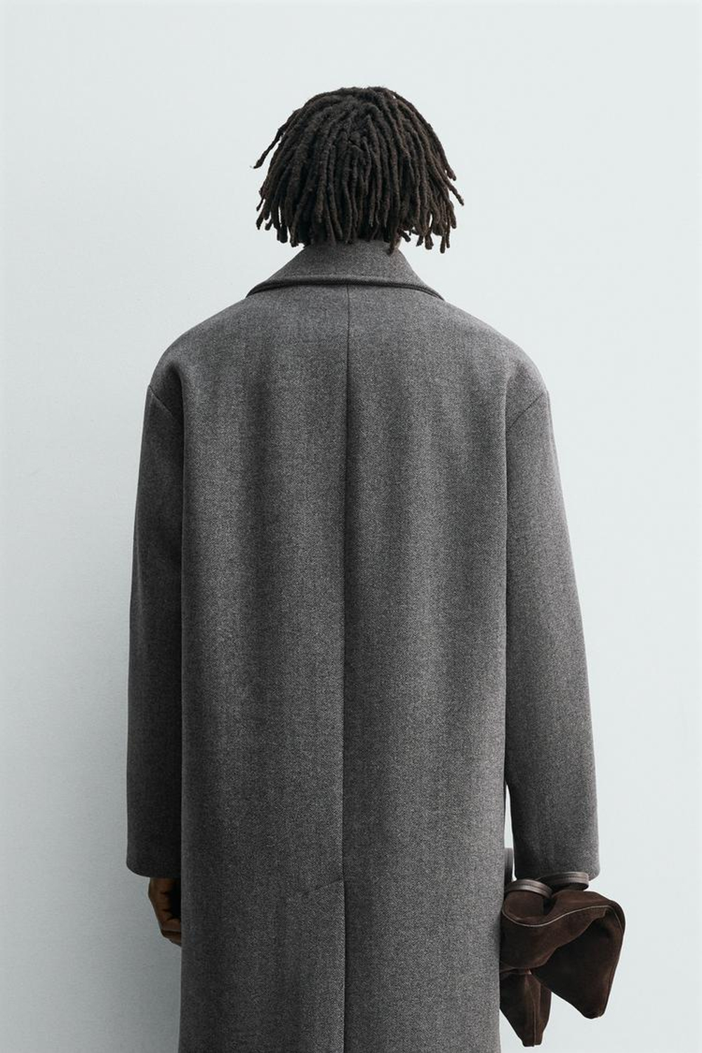 ZARA ПАЛЬТО ИЗ ШЕРСТИ С УЗОРОМ В ЕЛОЧКУ, АНТРАЦИТОВО-СЕРЫЙ