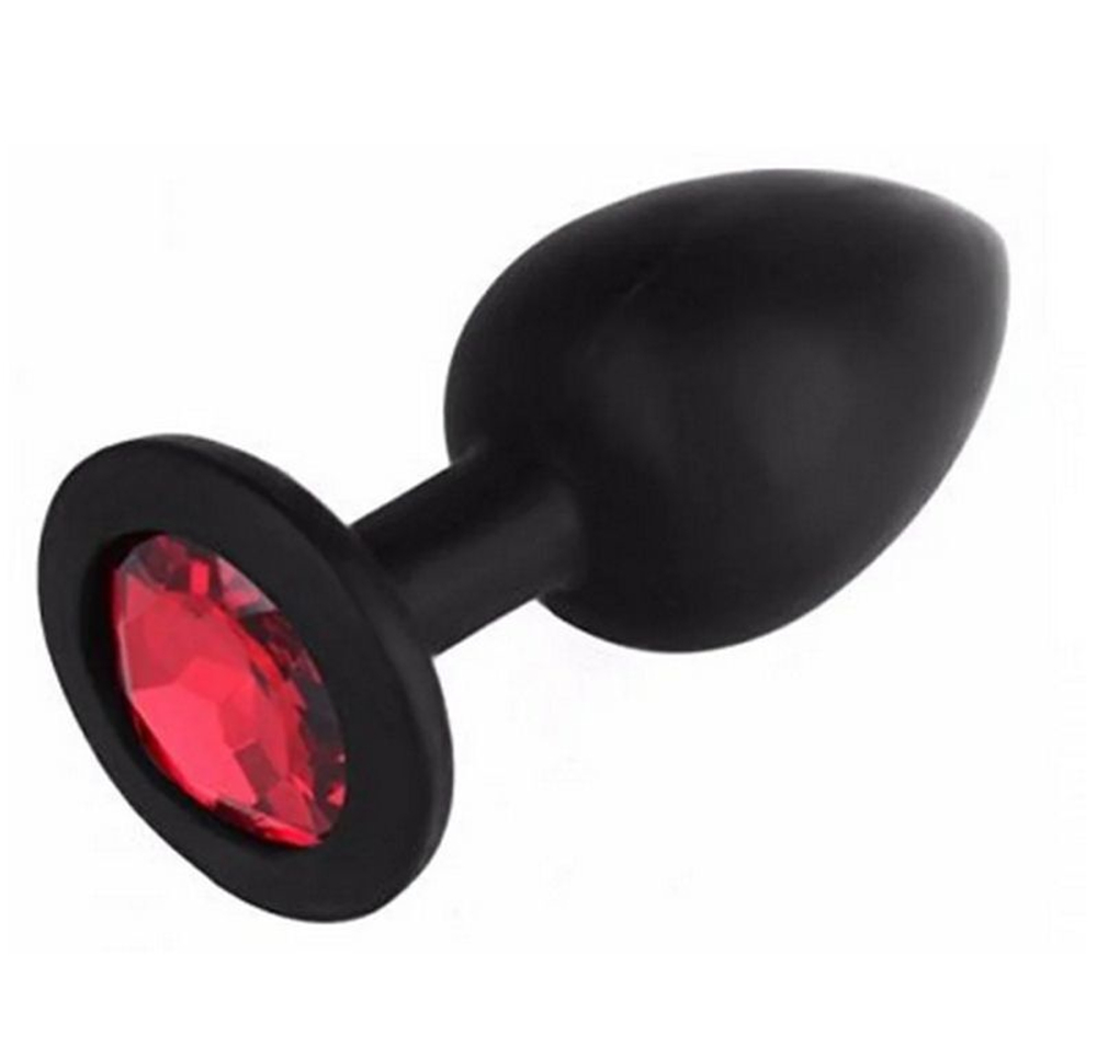 Черная силиконовая пробка с красным кристаллом - 8 см. (Цвет: красный)