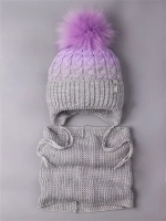 Шапка для девочки зимняя вязаная с помпоном и снуд