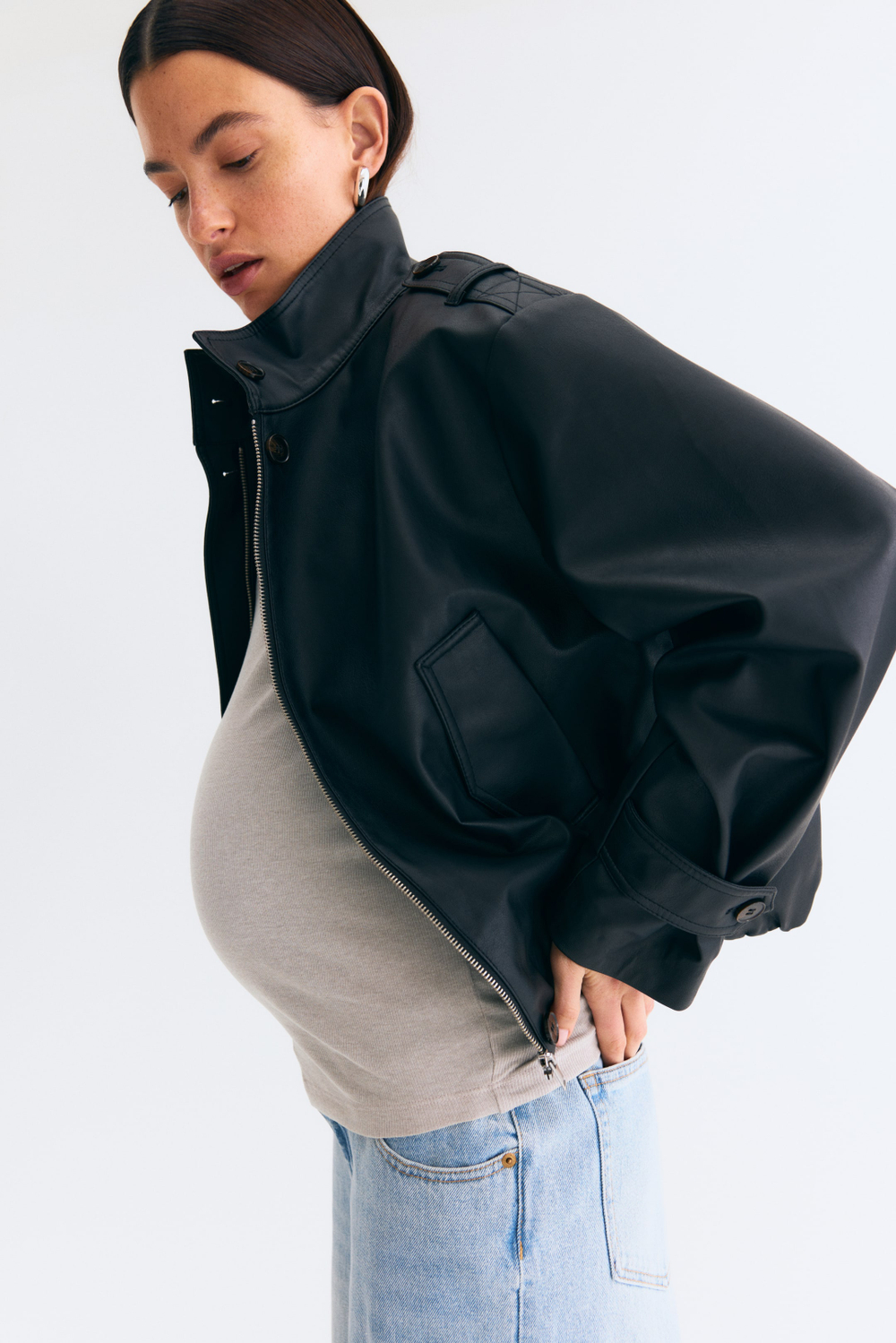 H&M Топ в рубчик для беременных, серо-бежевый