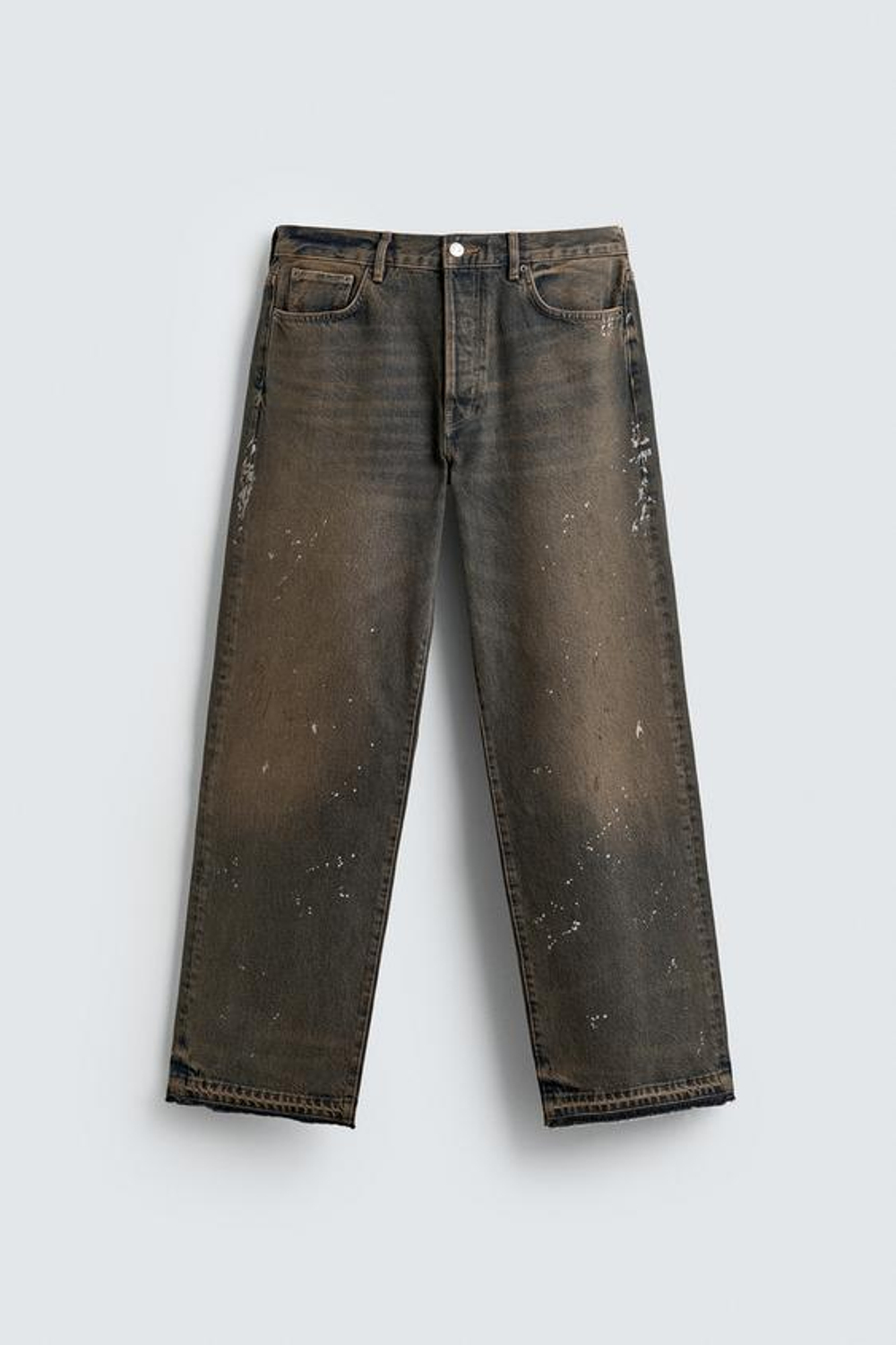 ZARA ДЖИНСЫ СВОБОДНОГО КРОЯ С БРЫЗГАМИ, ПЕСОЧНЫЙ/СИНИЙ