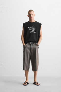 ZARA ФУТБОЛКА С НАДПИСЬЮ, ЧЕРНЫЙ