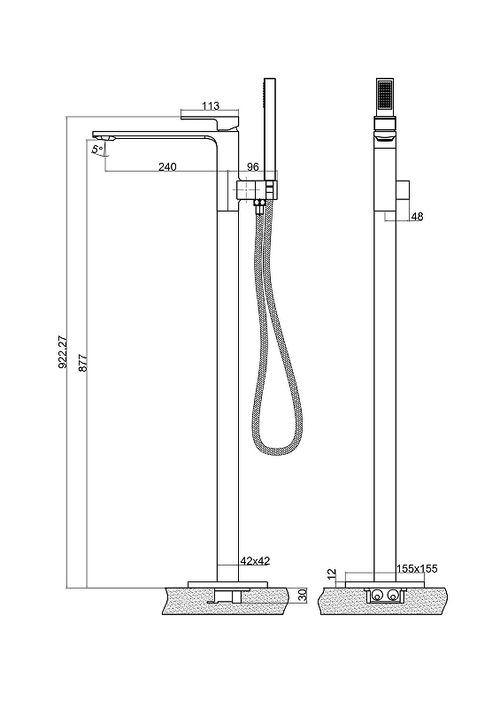 Смеситель для ванны BelBagno Luce LUC-FMT-NERO Черный матовый