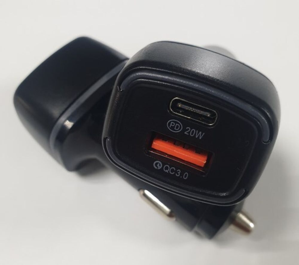 Зарядное устр-во в прикур. 1 USB 3,0 QC + PD (Type-C), черный (KPR)