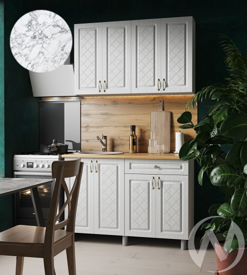 Кухня Вильма 1.2м (корпус белый/арктик; арктик) 38мм мрамор итальянский