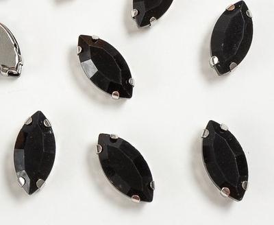 Стразы пришивные стекло в оправе, р. 18х9 мм, чёрный