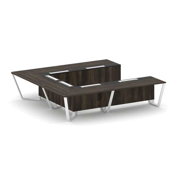 Steel Meet Стол переговорный П-образный KMK-PR.B.SP-11P Дуб Мали/Графит Глянец/Металл Белый 3200*320