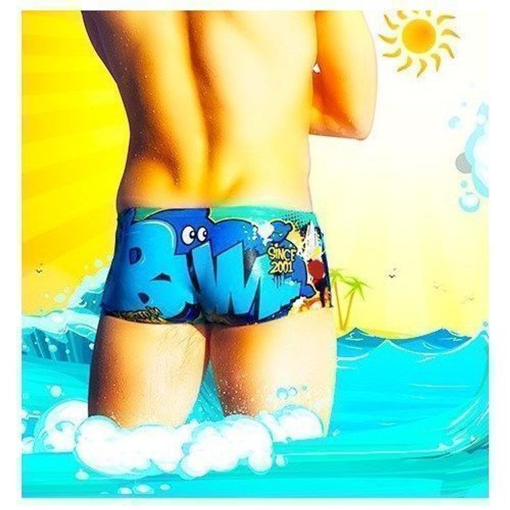 Мужские плавки хипсы разноцветные с голубым граффити Aussiebum YOO Swimwear