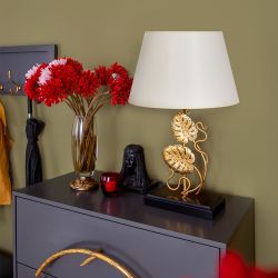 Настольная лампа Monstera Deliciosa (Монстера) Каштан Амбер с абажуром Сити Кремовый