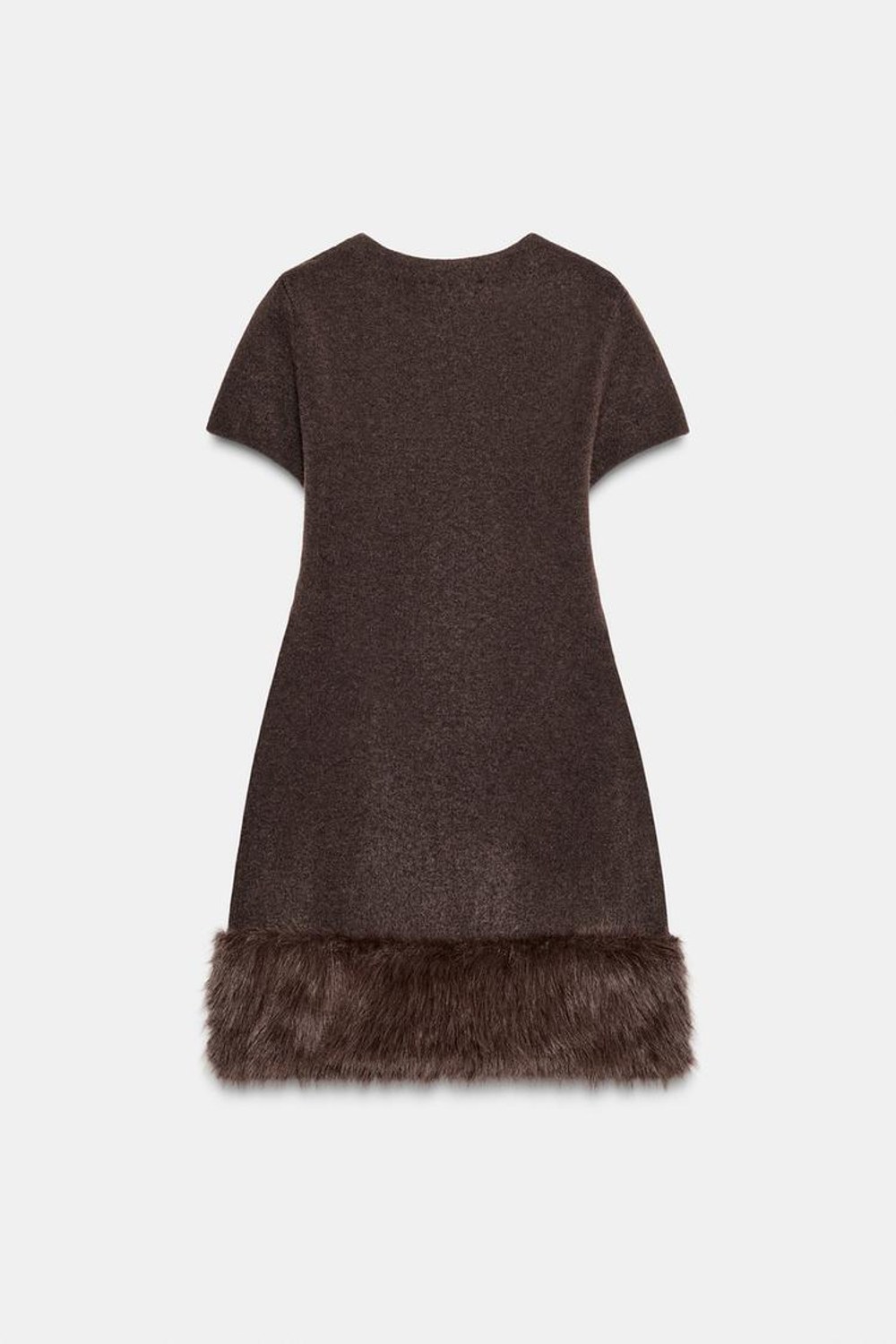 ZARA ТРИКОТАЖНОЕ КОМБИНИРОВАННОЕ ПЛАТЬЕ С ЭФФЕКТОМ МЕХА, КОРИЧНЕВЫЙ