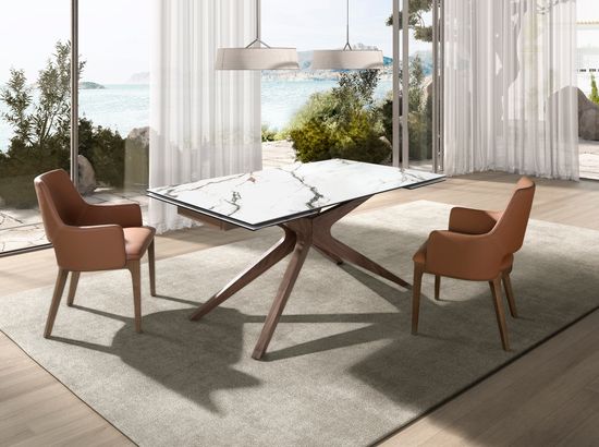 Прямоугольный раздвижной обеденный стол 1157 из керамики в отделке под мрамор Испания