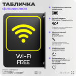 Табличка Wi-Fi Free флажковая на стену, двусторонняя с крепежом, 19 х 25 см, для офиса, кафе, ресторана, серия COSMO, Айдентика Технолоджи