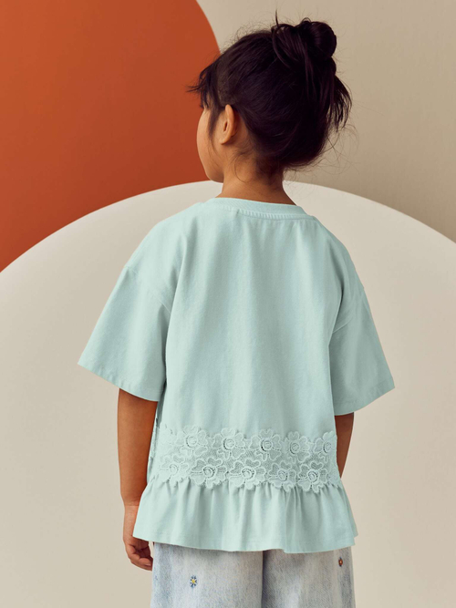 Футболка с кружевом для девочки Next AH9-536, Мятный