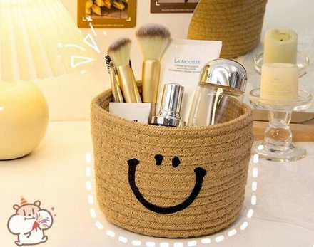 Корзина для хранения плетеная, вязаная размер 15*12см, бежевая