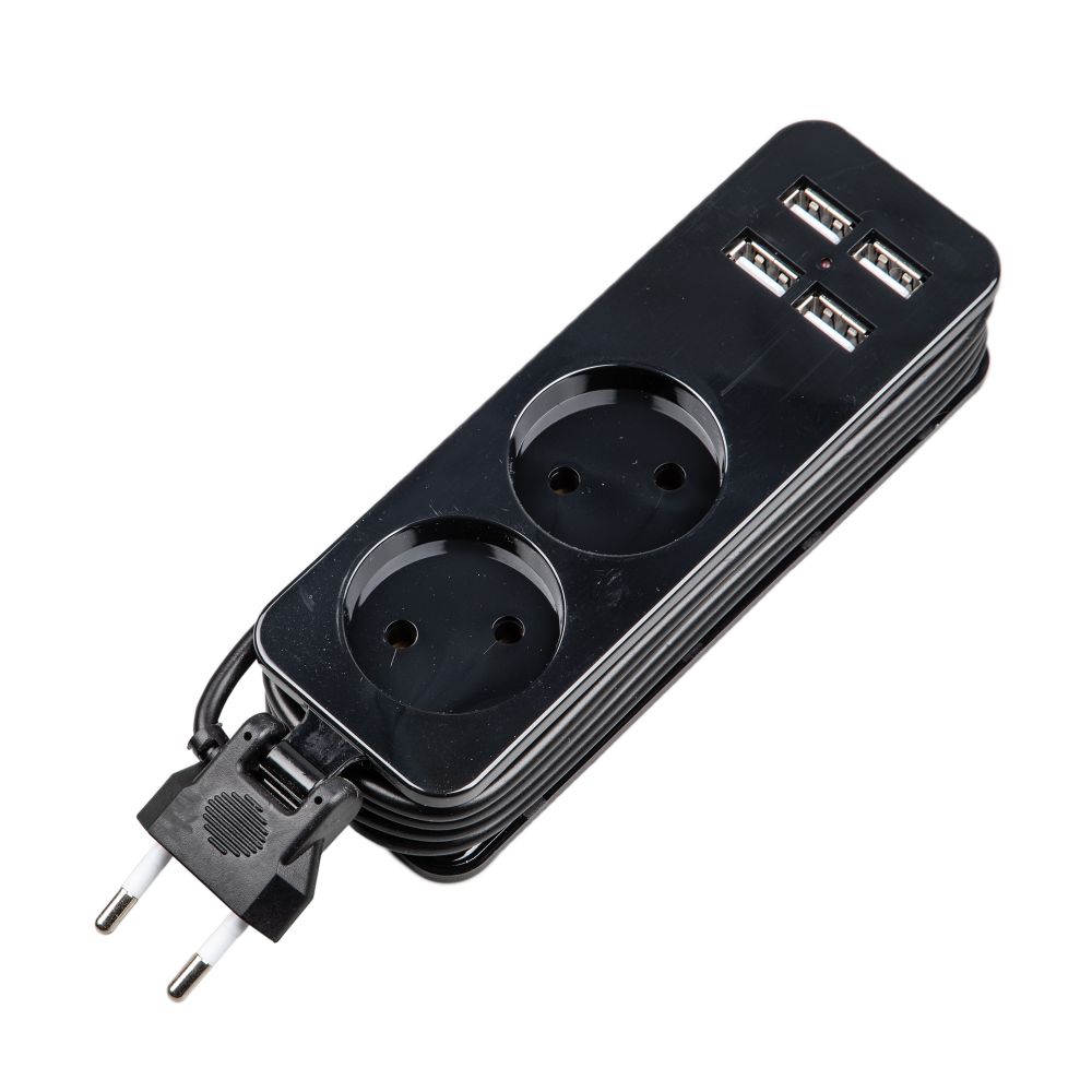 S-CT2-1.5U BLACK Удлинитель серии Travel. шнур 1.5м.. 2 гнездa. 10A. б-з. 4USB2.1A. Черный. ТМ Uniel