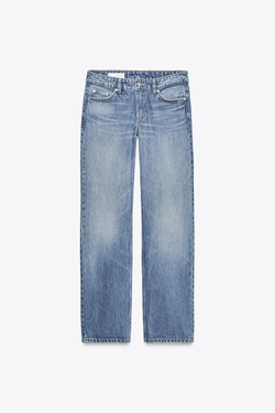 ZARA ДЖИНСЫ TRF STRAIGHT LOW-RISE, СИНИЙ