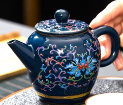 242102Y1 УЦЕНКА Чайник СИНЯЯ ГЛАЗУРЬ, 200мл, высота 13,2, диаметр 9,3, фарфор