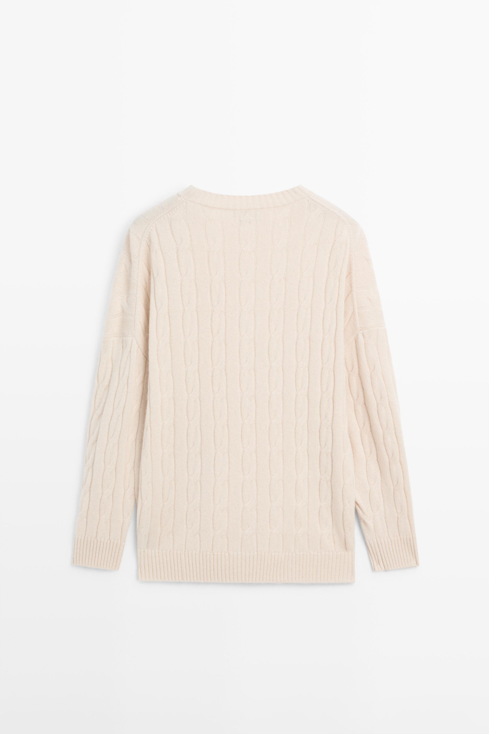 Massimo Dutti Свитер из 100% кашемира с косами, бежевый