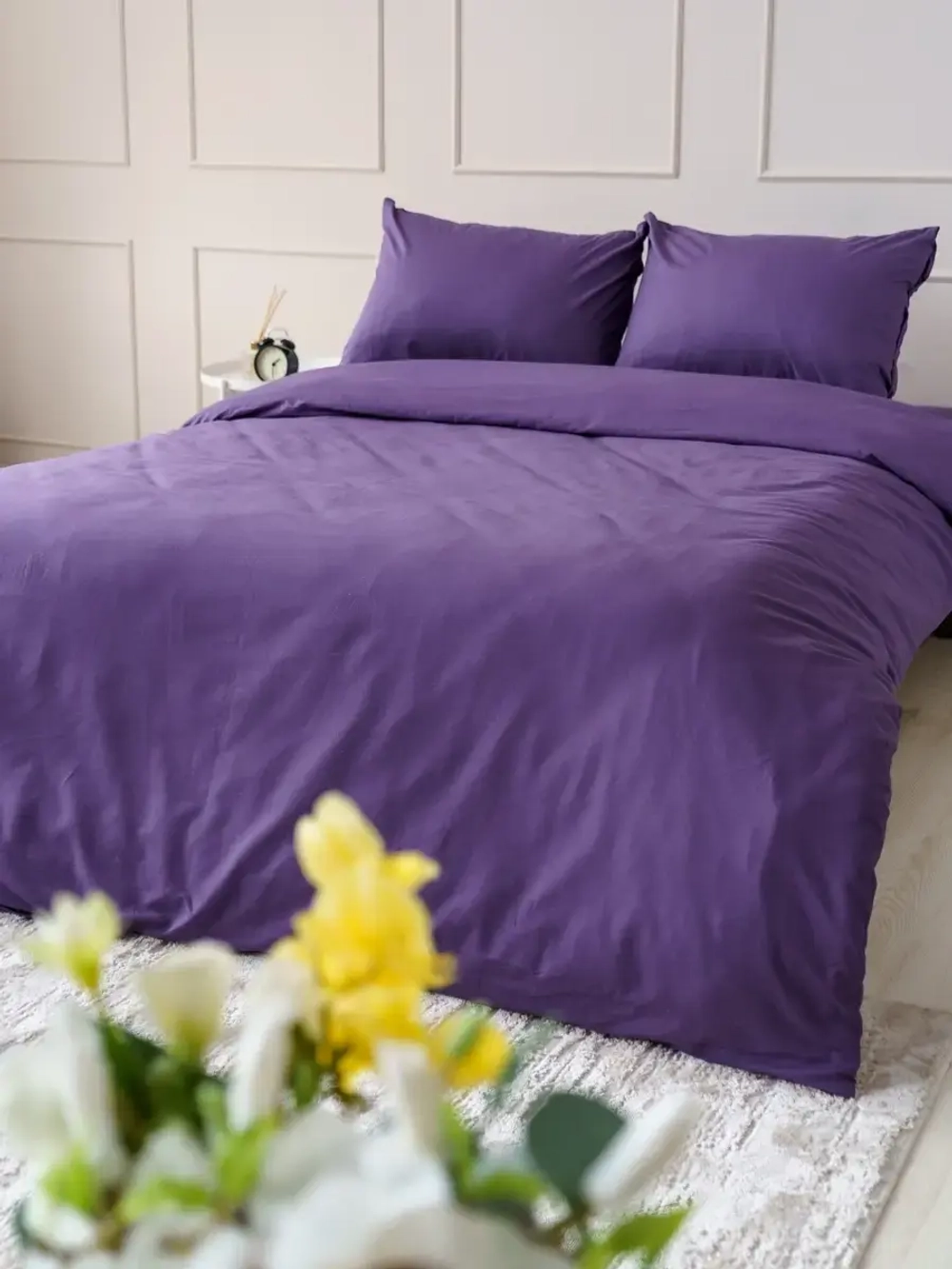 Постельное белье Евро поплин IDEASON 3 предмета фиолетовый