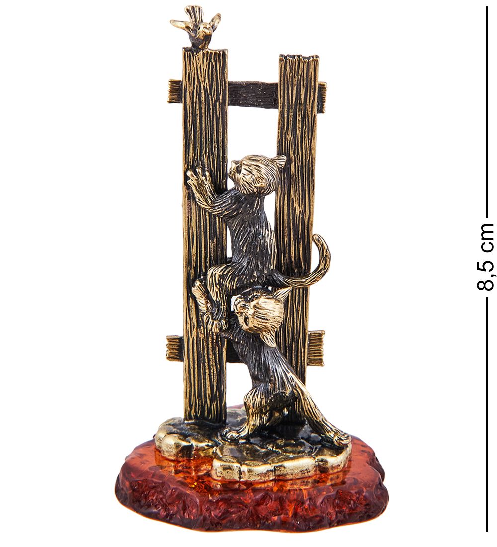Народные промыслы AM-3672 Фигурка «Коты на заборе» (латунь, янтарь)