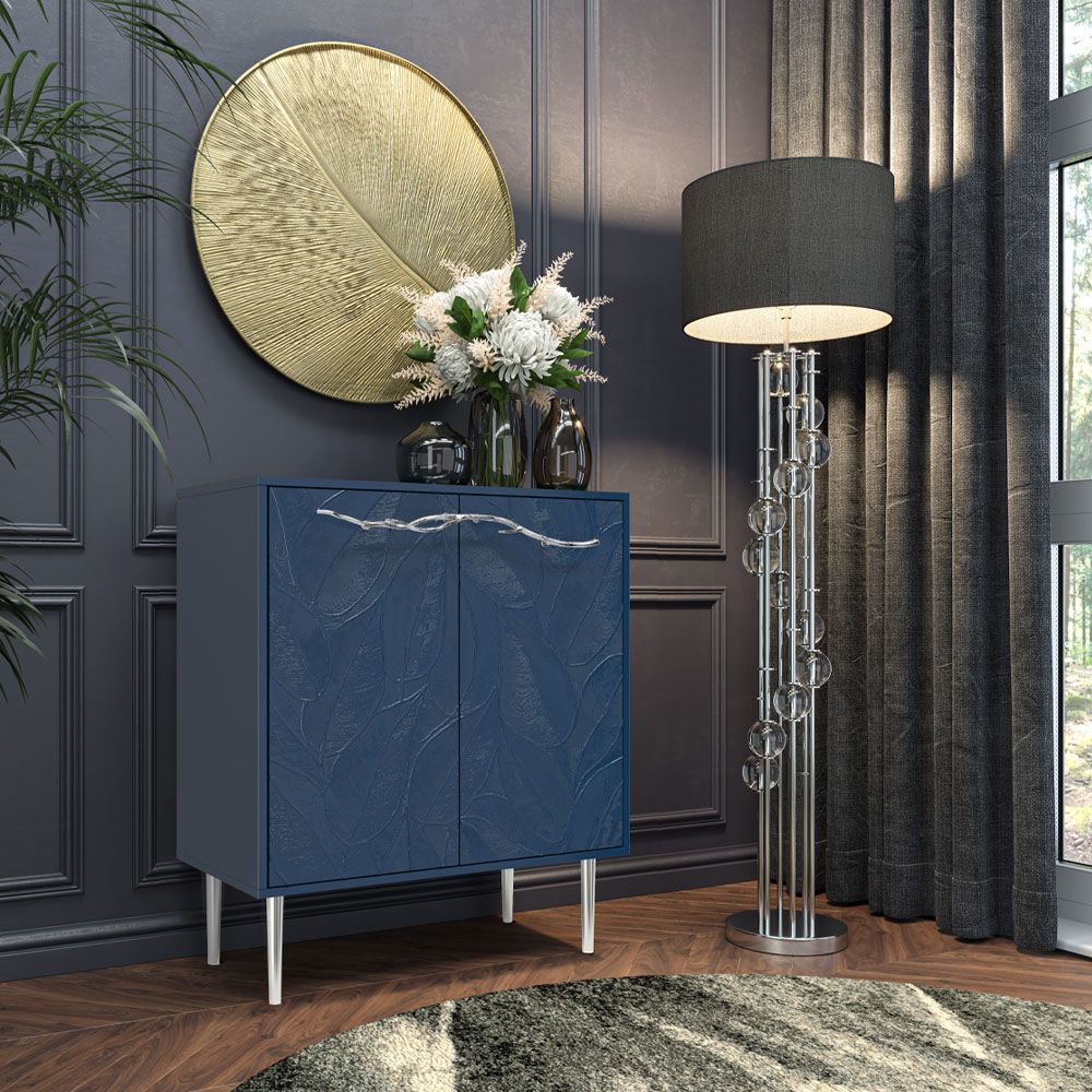 Комод Арт Колор leaves Стайл Сильвер с 2 полками Королевский синий