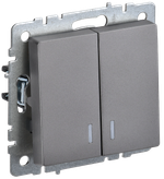 BRITE Выключатель 2-клавишный с индикацией 10А ВС10-2-1-БрС сталь IEK