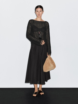 Massimo Dutti Расклешенная юбка из 100% хлопка, черный