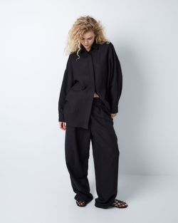 Рубашка свободного кроя изо льна и вискозы черный