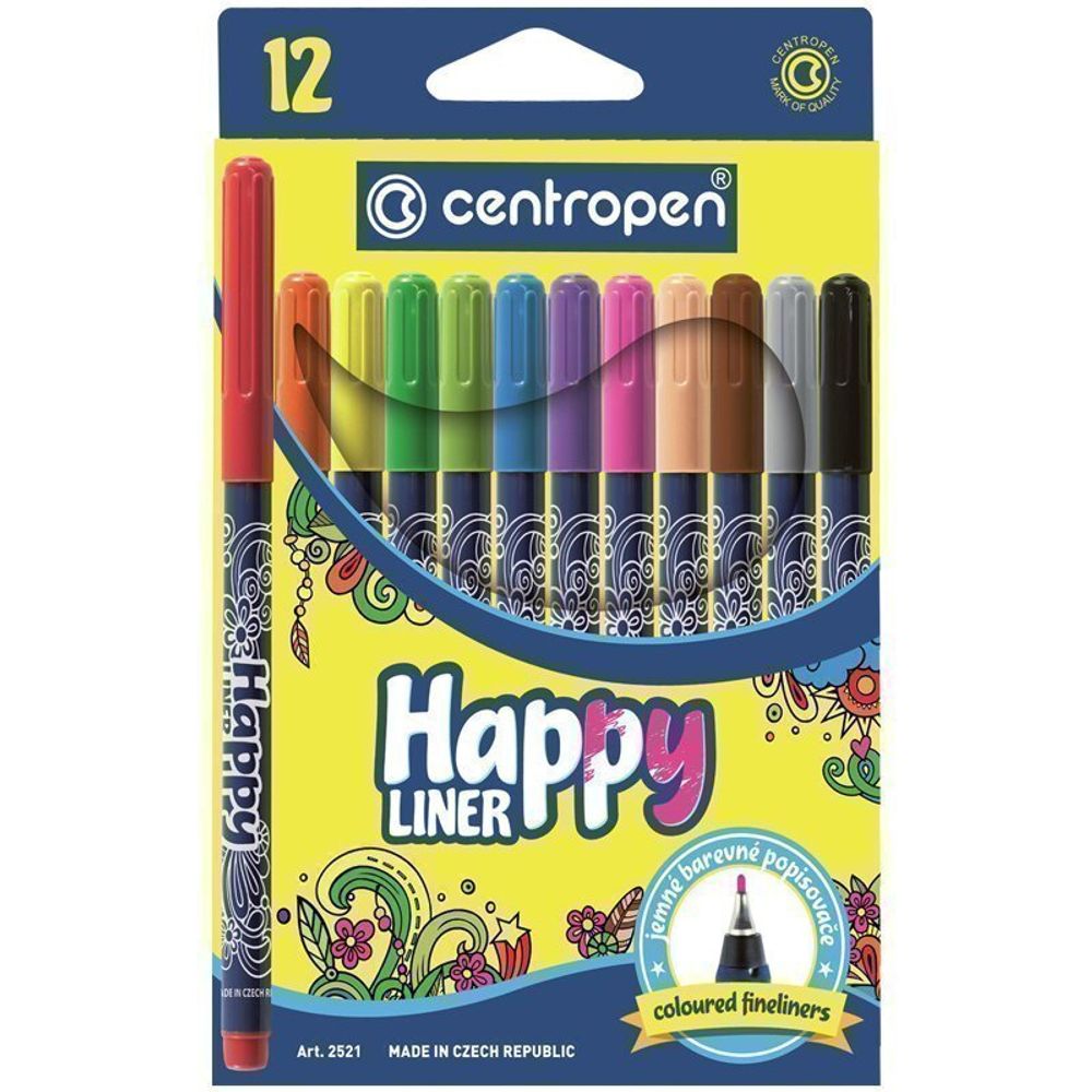 Набор капиллярных ручек Centropen &quot;Happy Liner&quot; 12цв., 0,3мм, европодвес