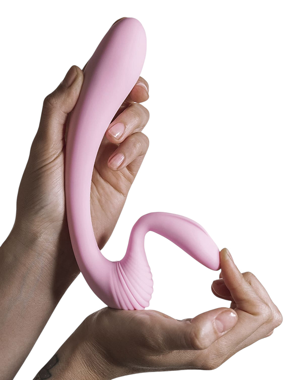Розовый вибромассажер 18см с гибким клиторальным отростком Adrien Lastic G-Wave