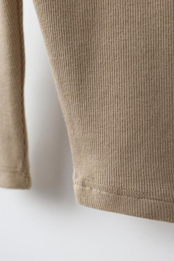 ZARA ЛЕГИНСЫ В РУБЧИК С НАШИВКОЙ, ПЕСОЧНЫЙ