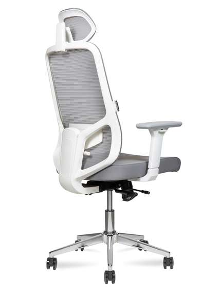 Кресло офисное Норден / Бэст вайт / Best white / белый пластик / серая сетка / серая ткань /база хром