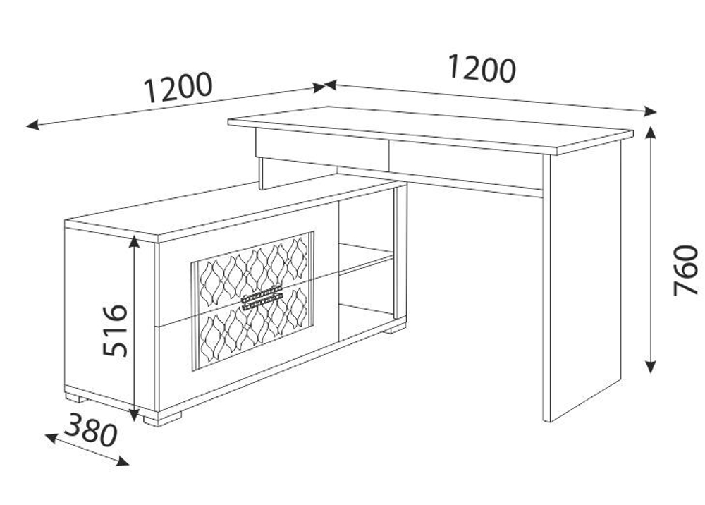 Стол письменный с ящиками Дуб Табачный/Чёрный Графит, МАРКЕ, 120х60х75,5 см