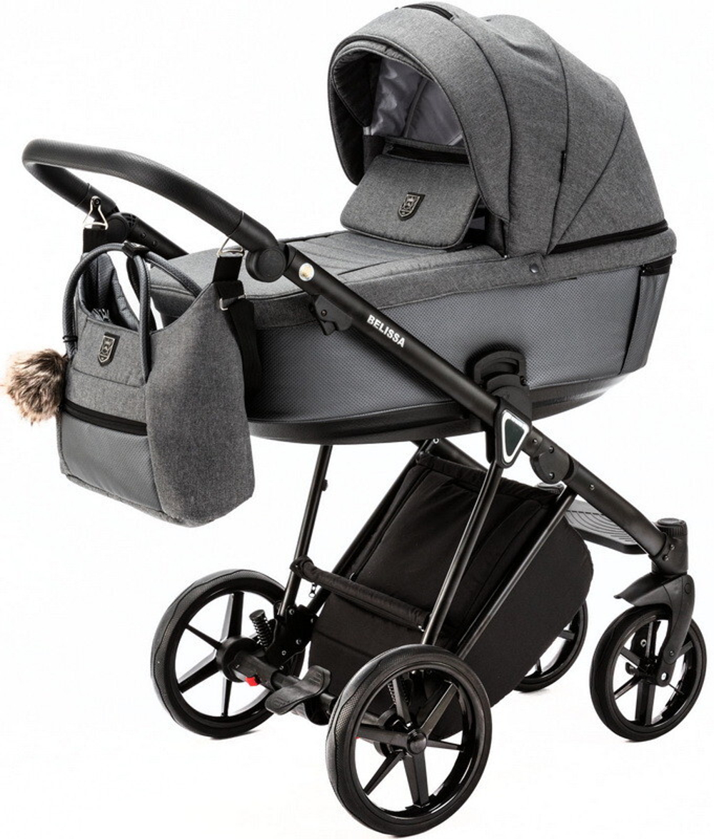 Детская коляска Adamex Belissa 3 в 1 B-PS34 (Т.СЕР.ТК+ГРАФИТ ПЕРЛ.ПЕРФ.КОЖА)