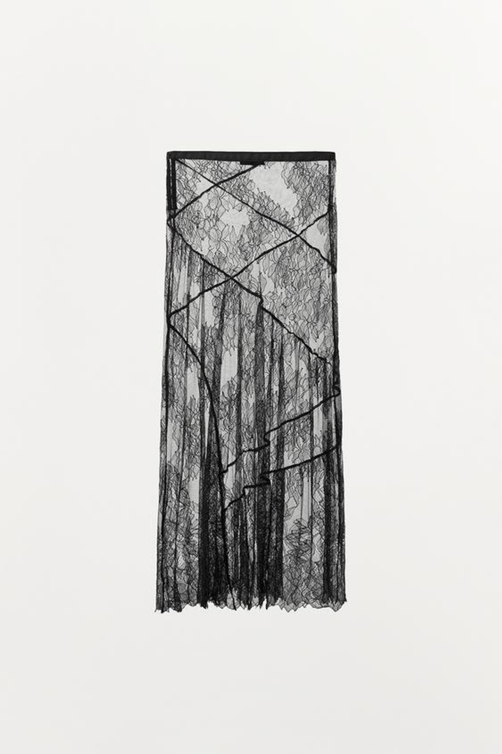 ZARA КРУЖЕВНАЯ ЮБКА МИДИ, ЧЕРНЫЙ