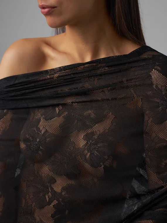 Кружевное эластичное полотно оптом, маки, черный 170