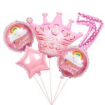 Шар (40"/102 см) Цифра, 7, Сердечки, Розовый, в упаковке 1 шт.